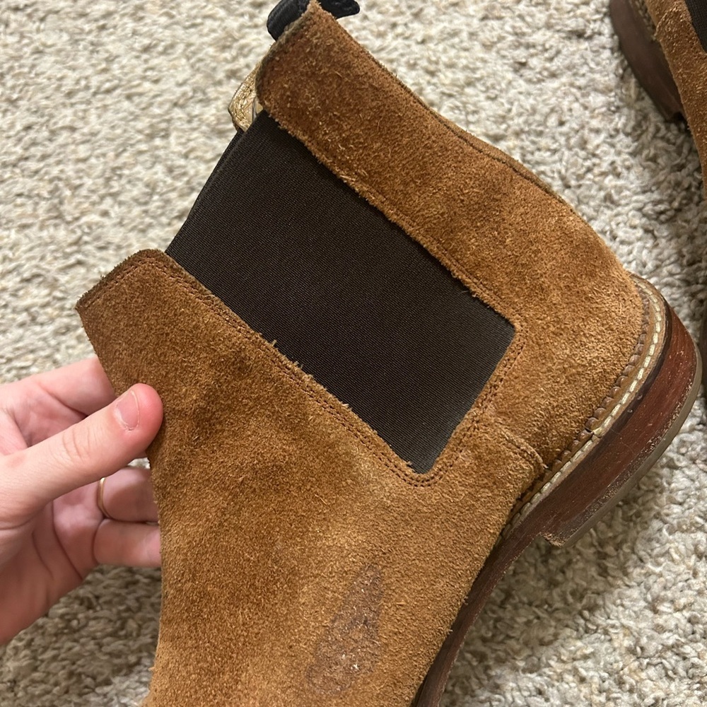 J. Brand Jamie Men's Chelsea Suede Ankle Boots Brown Slip On Wing Tip Elastic 11 - Picture 11 of 12